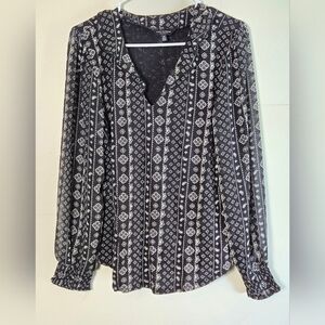 Lucky Brand Boho Chic Modern Hippie V-Neck Tunic Blouse, Large